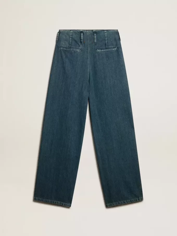 Blauwe katoenen plooibroek voor dames