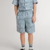 Blauwe korte broek voor jongens met witte print