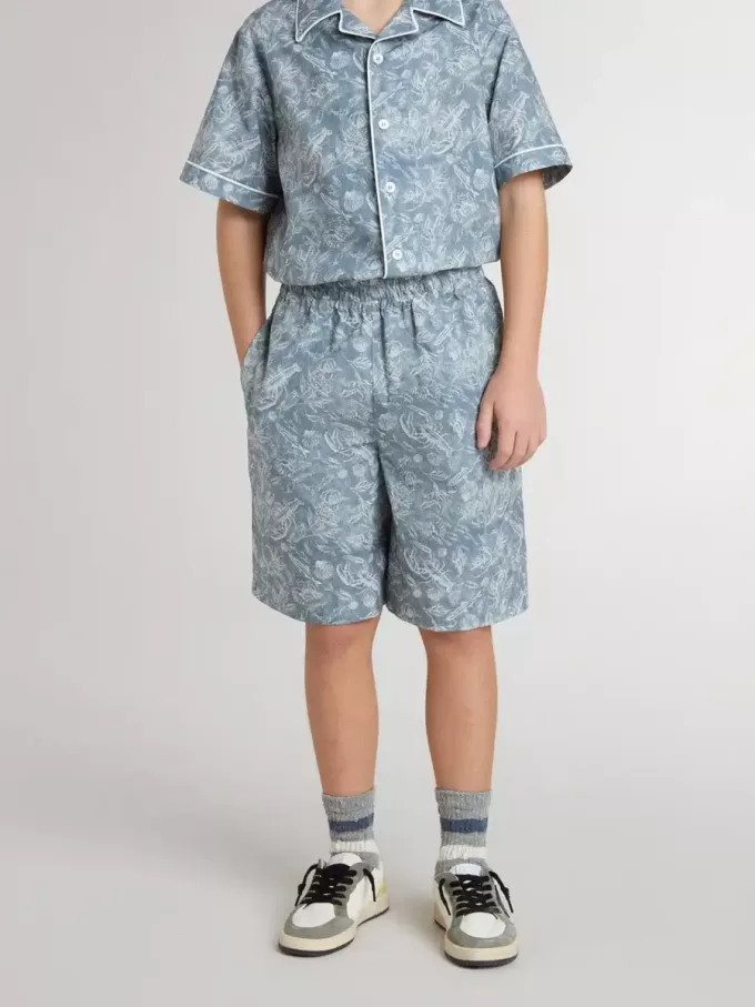 Blauwe korte broek voor jongens met witte print