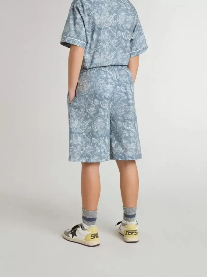 Blauwe korte broek voor jongens met witte print