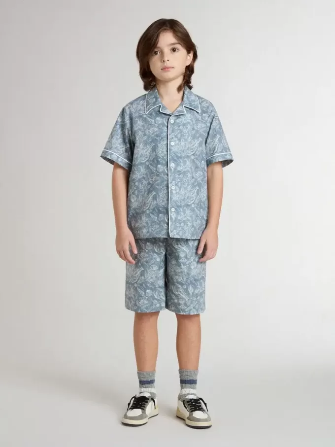 Blauwe korte broek voor jongens met witte print