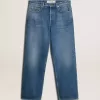 Blauwe losse jeans met medium wassing
