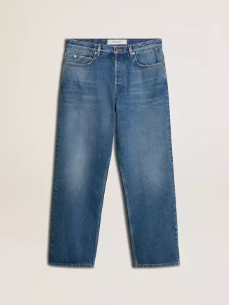 Blauwe losse jeans met medium wassing