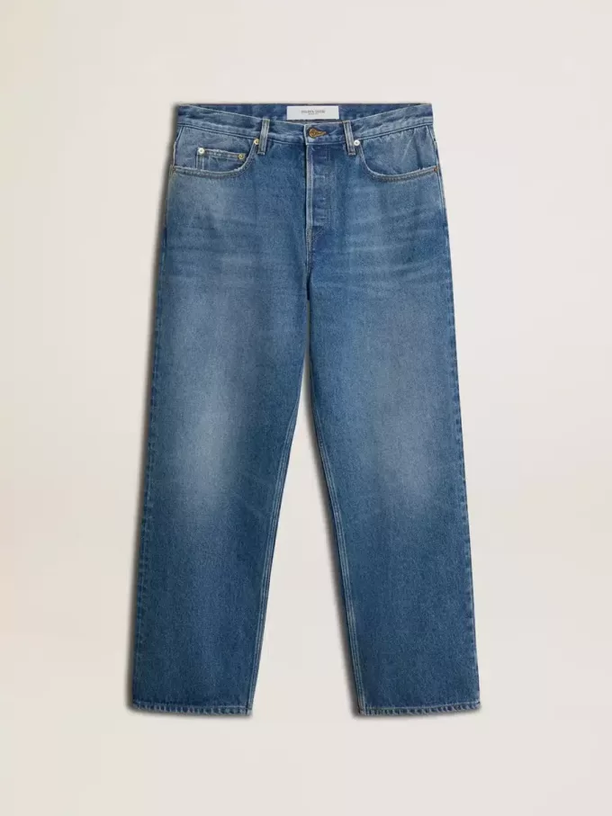 Blauwe losse jeans met medium wassing