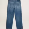 Blauwe losse jeans met medium wassing