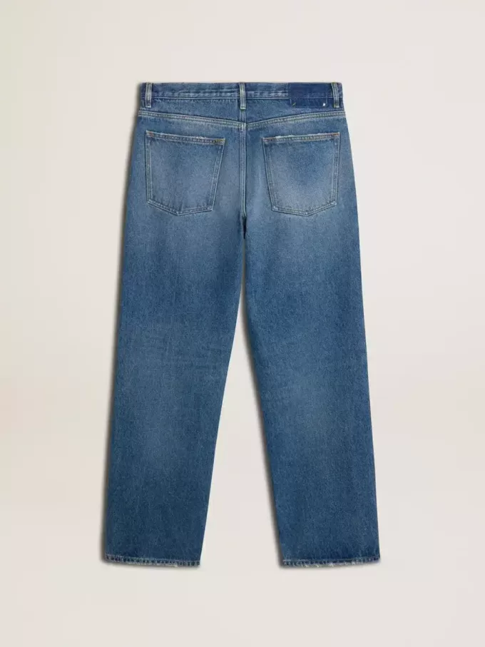 Blauwe losse jeans met medium wassing