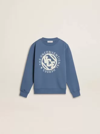 Blauwe sweatshirt voor kinderen met witte reliëf patches