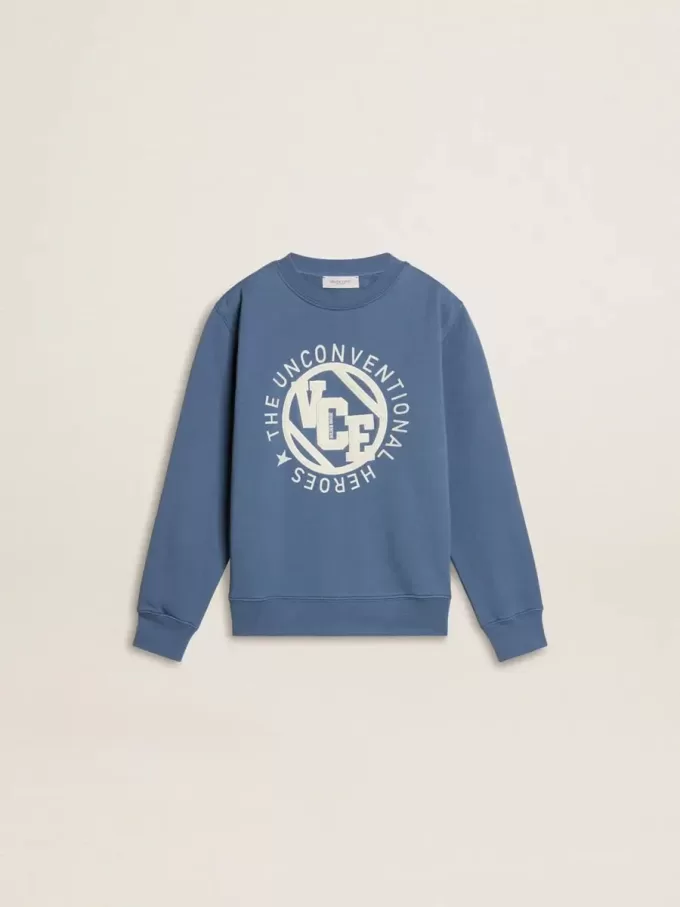 Blauwe sweatshirt voor kinderen met witte reliëf patches