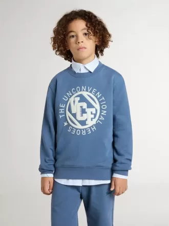 Blauwe sweatshirt voor kinderen met witte reliëf patches