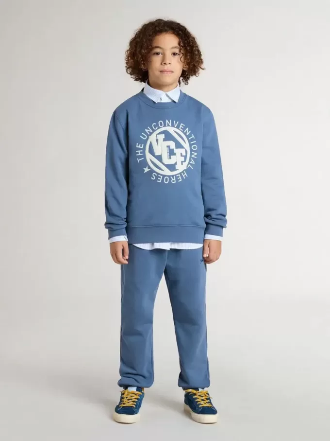 Blauwe sweatshirt voor kinderen met witte reliëf patches