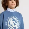 Blauwe sweatshirt voor kinderen met witte reliëf patches