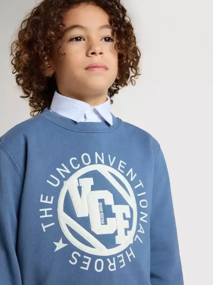 Blauwe sweatshirt voor kinderen met witte reliëf patches