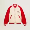 Bomberjack in versleten wit en rood met borduursels