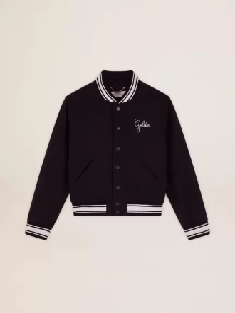 Bomberjack voor dames van donkerblauwe wol met witte details