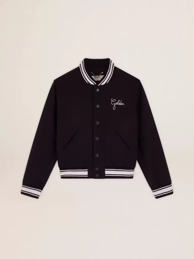 Bomberjack voor dames van donkerblauwe wol met witte details