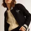 Bomberjack voor dames van donkerblauwe wol met witte details