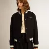 Bomberjack voor dames van donkerblauwe wol met witte details