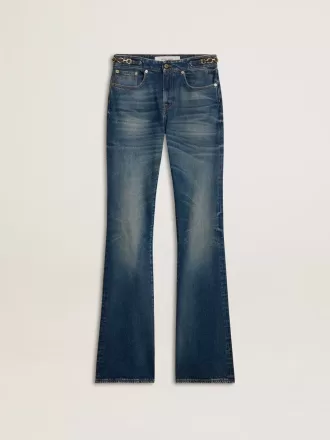 Bootcut-jeans voor dames met vintage wassing en metallic details