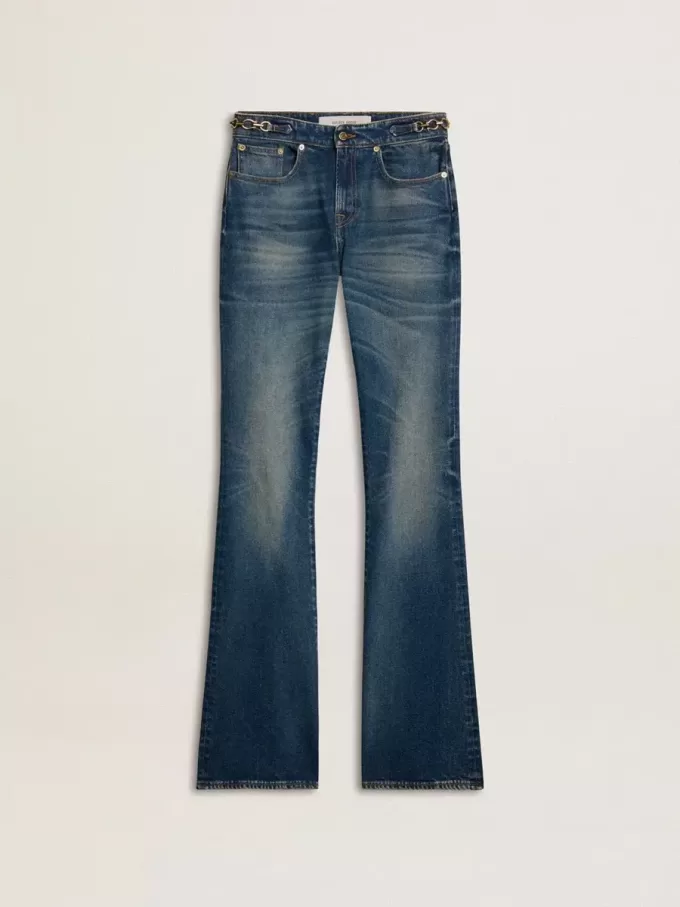 Bootcut-jeans voor dames met vintage wassing en metallic details
