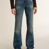 Bootcut-jeans voor dames met vintage wassing en metallic details