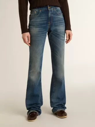 Bootcut-jeans voor dames met vintage wassing en metallic details