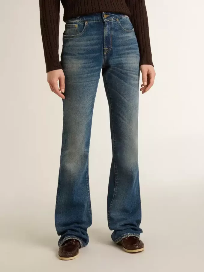 Bootcut-jeans voor dames met vintage wassing en metallic details