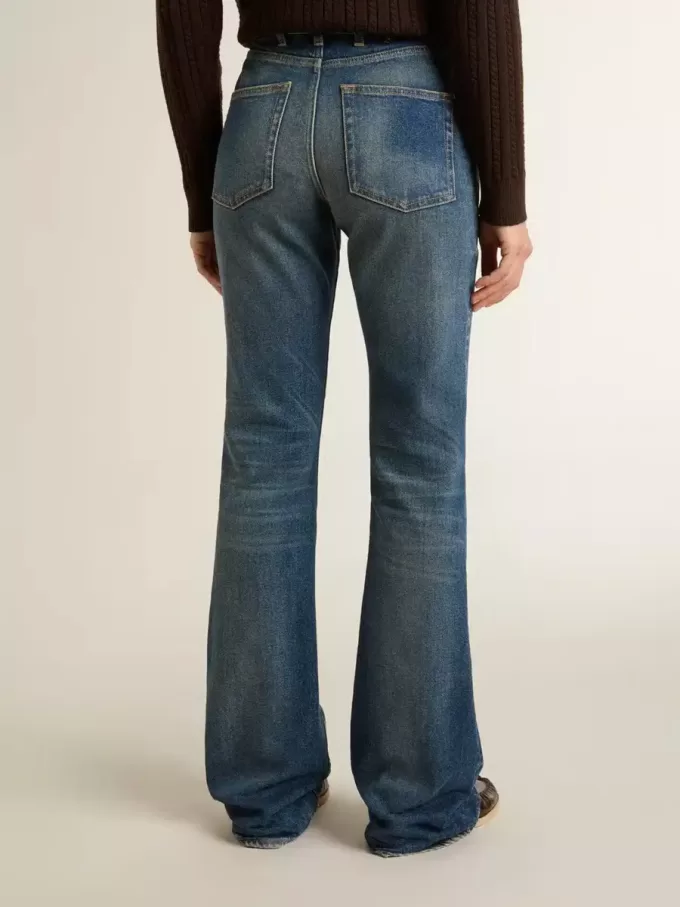Bootcut-jeans voor dames met vintage wassing en metallic details