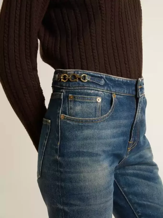 Bootcut-jeans voor dames met vintage wassing en metallic details