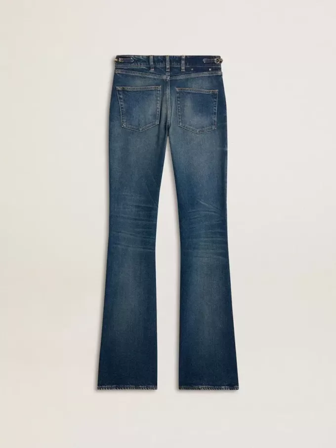 Bootcut-jeans voor dames met vintage wassing en metallic details