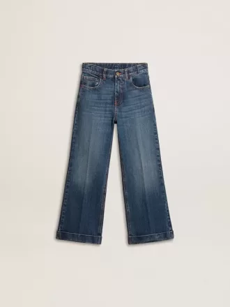Bootcut jeans voor meisjes met een medium wassing en borduursels