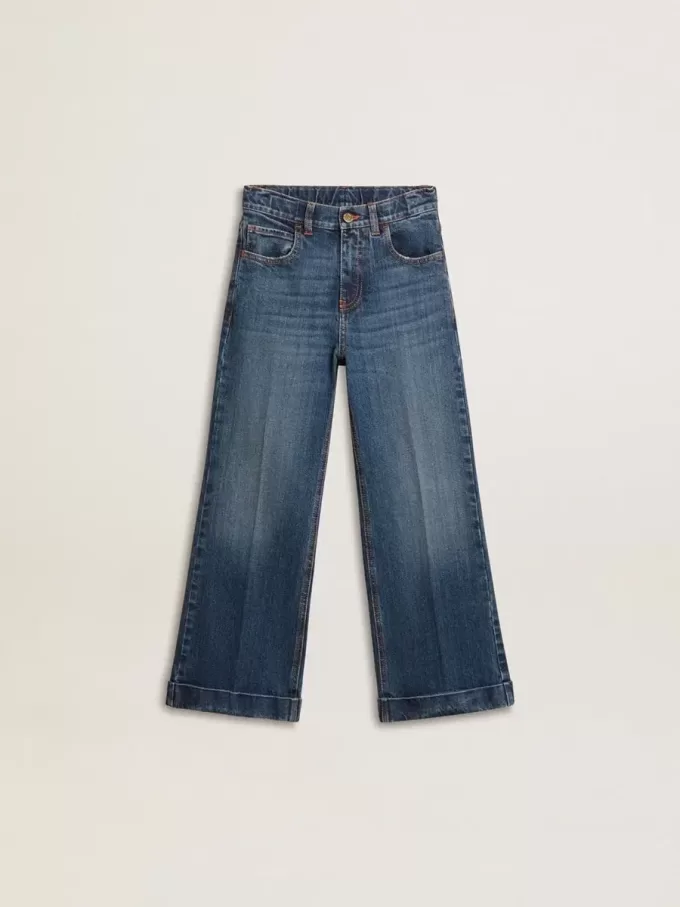 Bootcut jeans voor meisjes met een medium wassing en borduursels