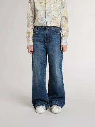 Bootcut jeans voor meisjes met een medium wassing en borduursels