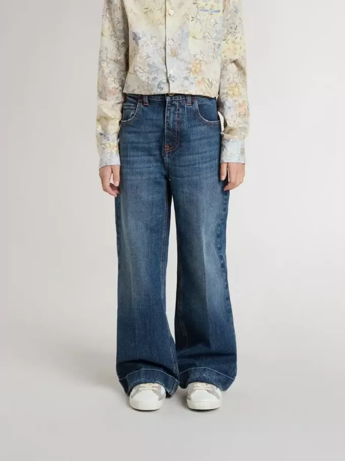 Bootcut jeans voor meisjes met een medium wassing en borduursels