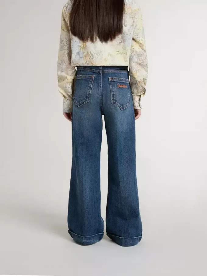 Bootcut jeans voor meisjes met een medium wassing en borduursels