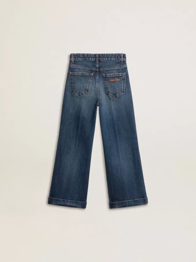 Bootcut jeans voor meisjes met een medium wassing en borduursels