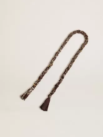 Bordeauxrode gevlochten stoffen bedel met messing ketting