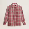 Boxy fit shirt met roze, zandkleurige en grijze geborduurde ruitjes