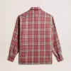 Boxy fit shirt met roze, zandkleurige en grijze geborduurde ruitjes