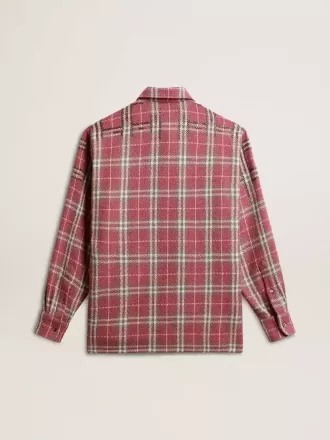 Boxy fit shirt met roze, zandkleurige en grijze geborduurde ruitjes