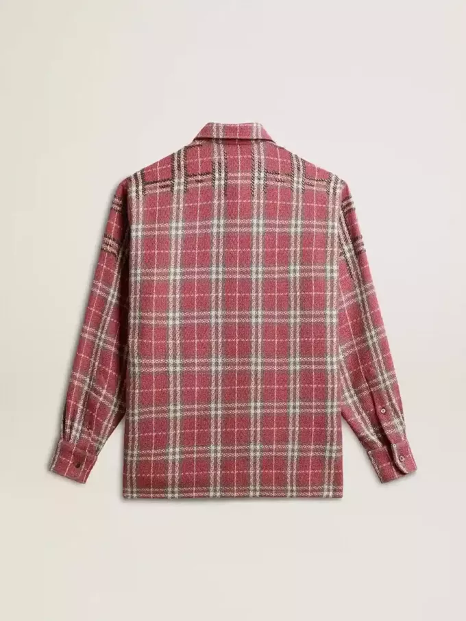 Boxy fit shirt met roze, zandkleurige en grijze geborduurde ruitjes