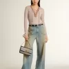 Boyfriend-jeans voor dames met een doorleefd effect, zandwas en studs