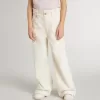 Brede geribde crèmekleurige broek voor meisjes met borduursels