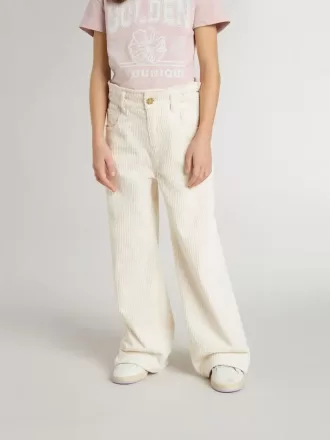 Brede geribde crèmekleurige broek voor meisjes met borduursels