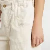 Brede geribde crèmekleurige broek voor meisjes met borduursels