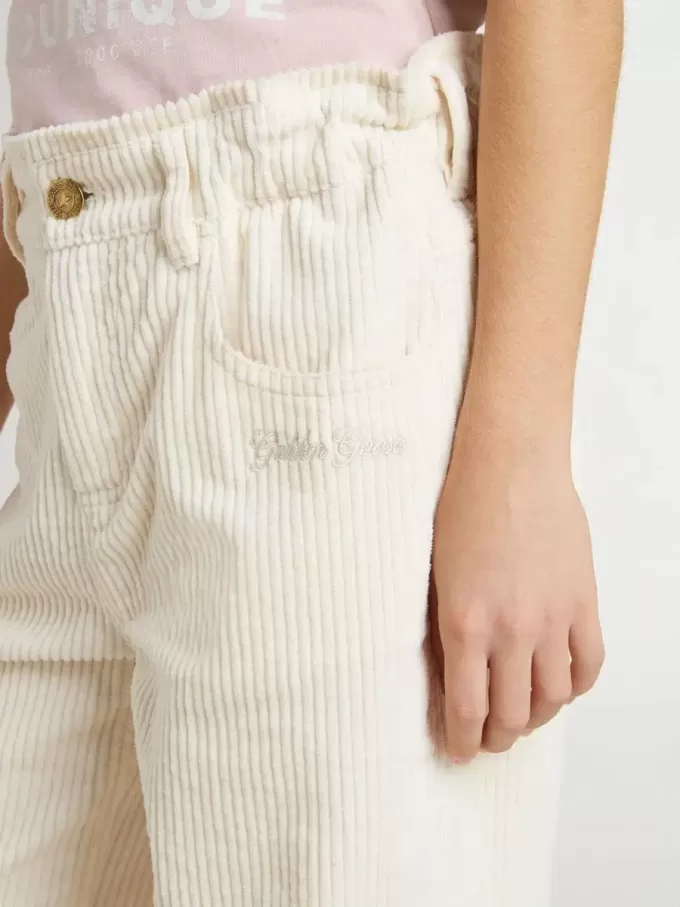 Brede geribde crèmekleurige broek voor meisjes met borduursels