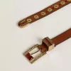Bruine leren riem met gouden bloemvormige studs en amberkleurige inzetstukken