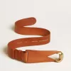 Bruine leren riem met halfronde gouden gesp