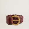 Burgundy geweven leren damesriem