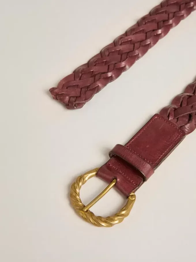 Burgundy geweven leren damesriem