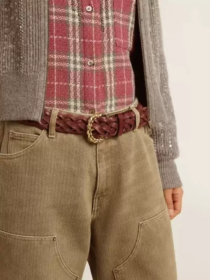 Burgundy geweven leren damesriem